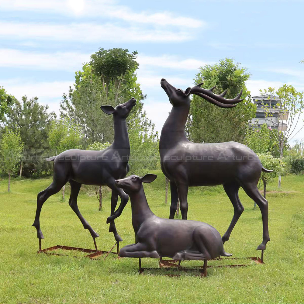 Bronze deer lawn ornaments for sale outdoors