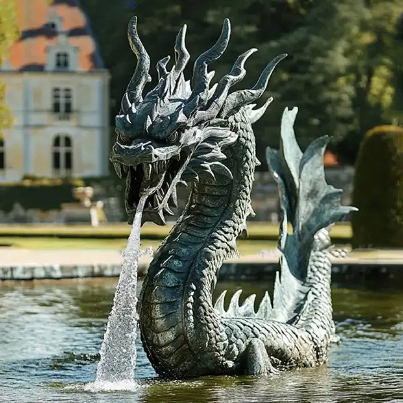 Bronze dragon fountain with raised fins