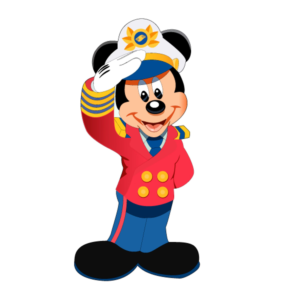 Captain Mickey saluting in red uniform