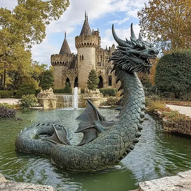 Coiled Chinese Dragon Water Fountain sculpture