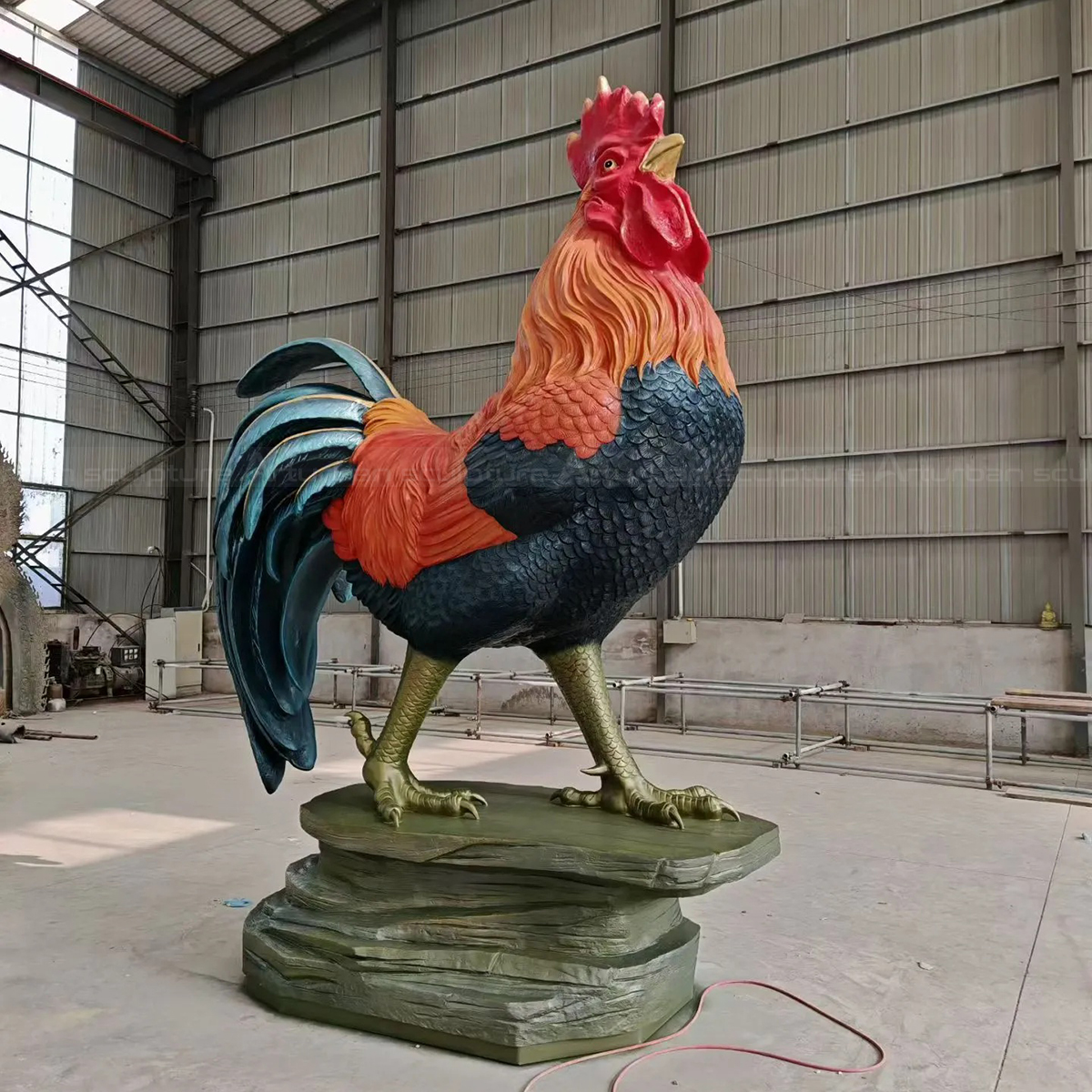 Colorful Fiberglass Outdoor Rooster Sculpture