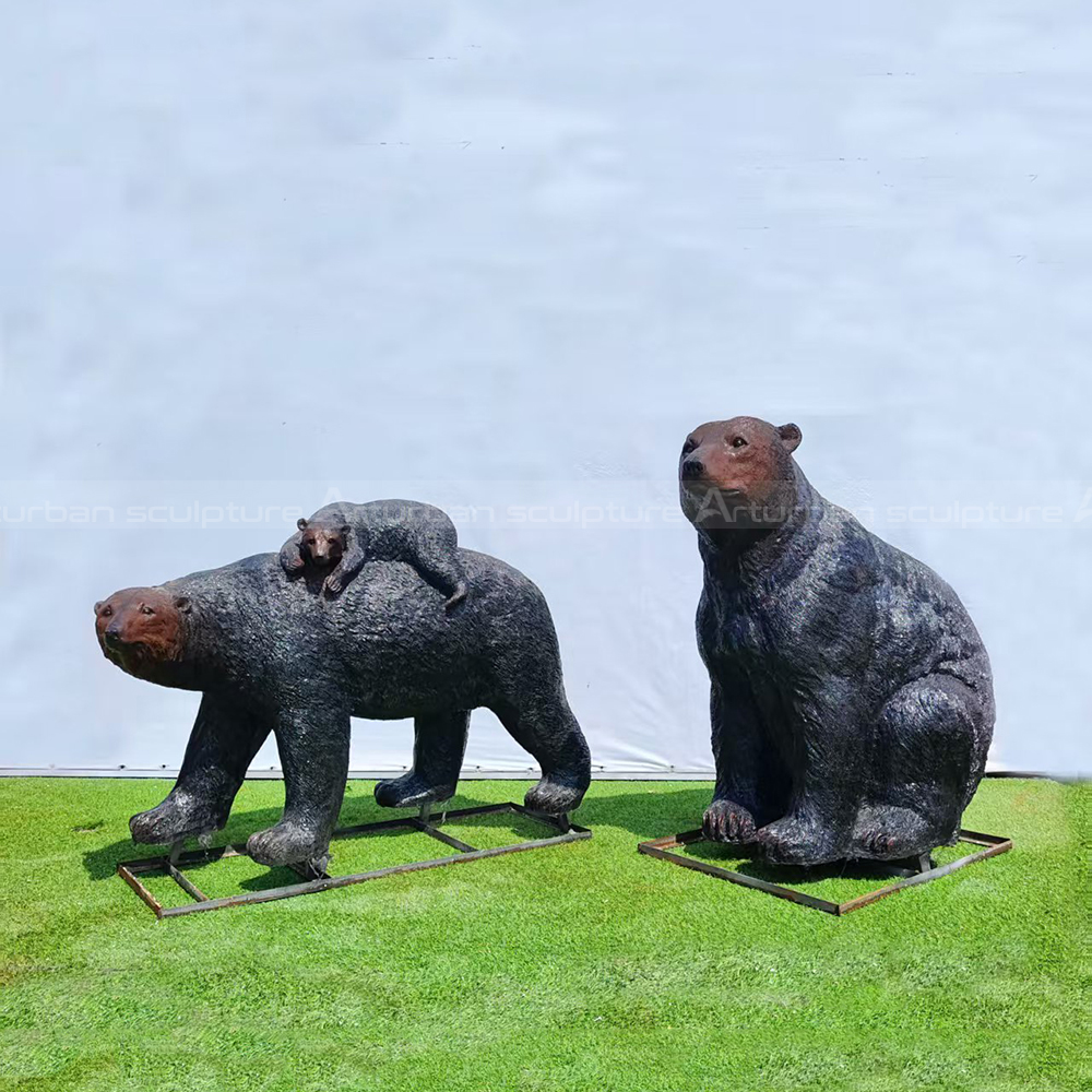 Cub on Black Bear Family Sculpture fiberglass