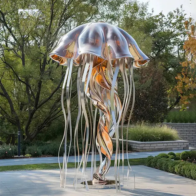 Curved Stainless Steel Jellyfish Statue tentacles