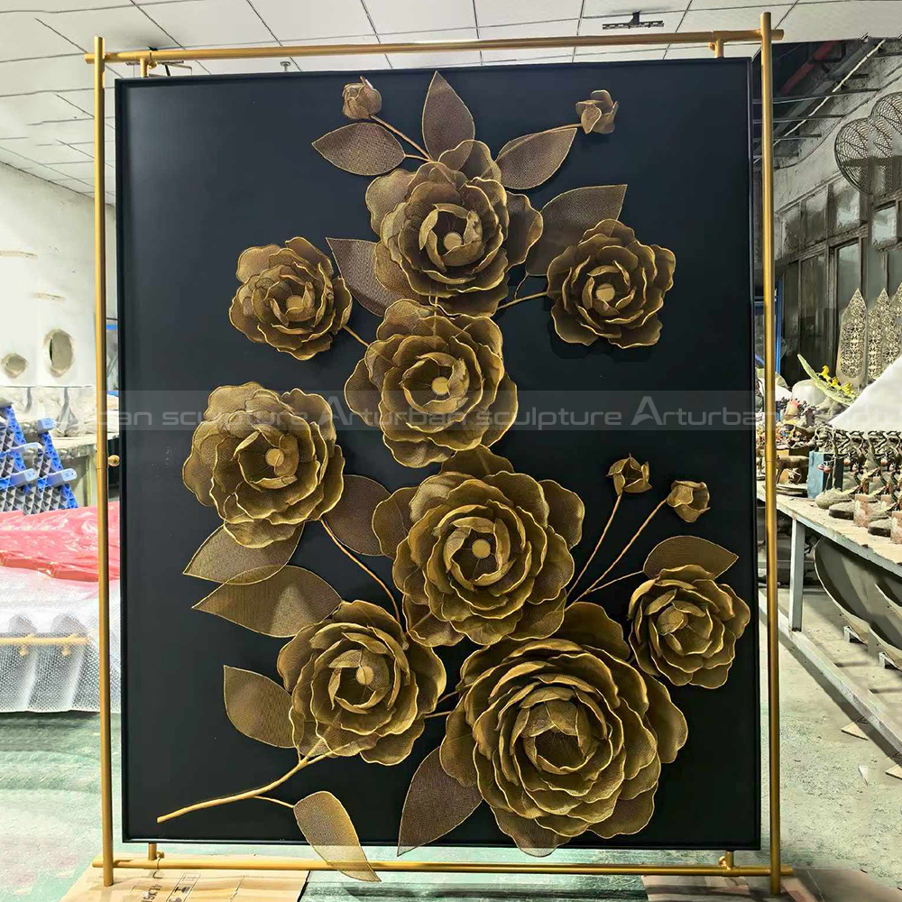 Front view stainless steel Rose Metal Wall Décor