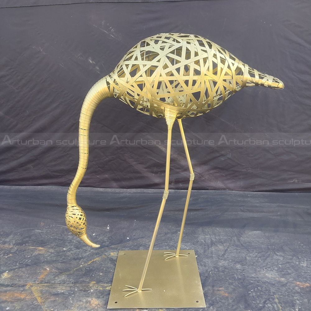 Gold Flamingo Wire Sculpture stainless steel