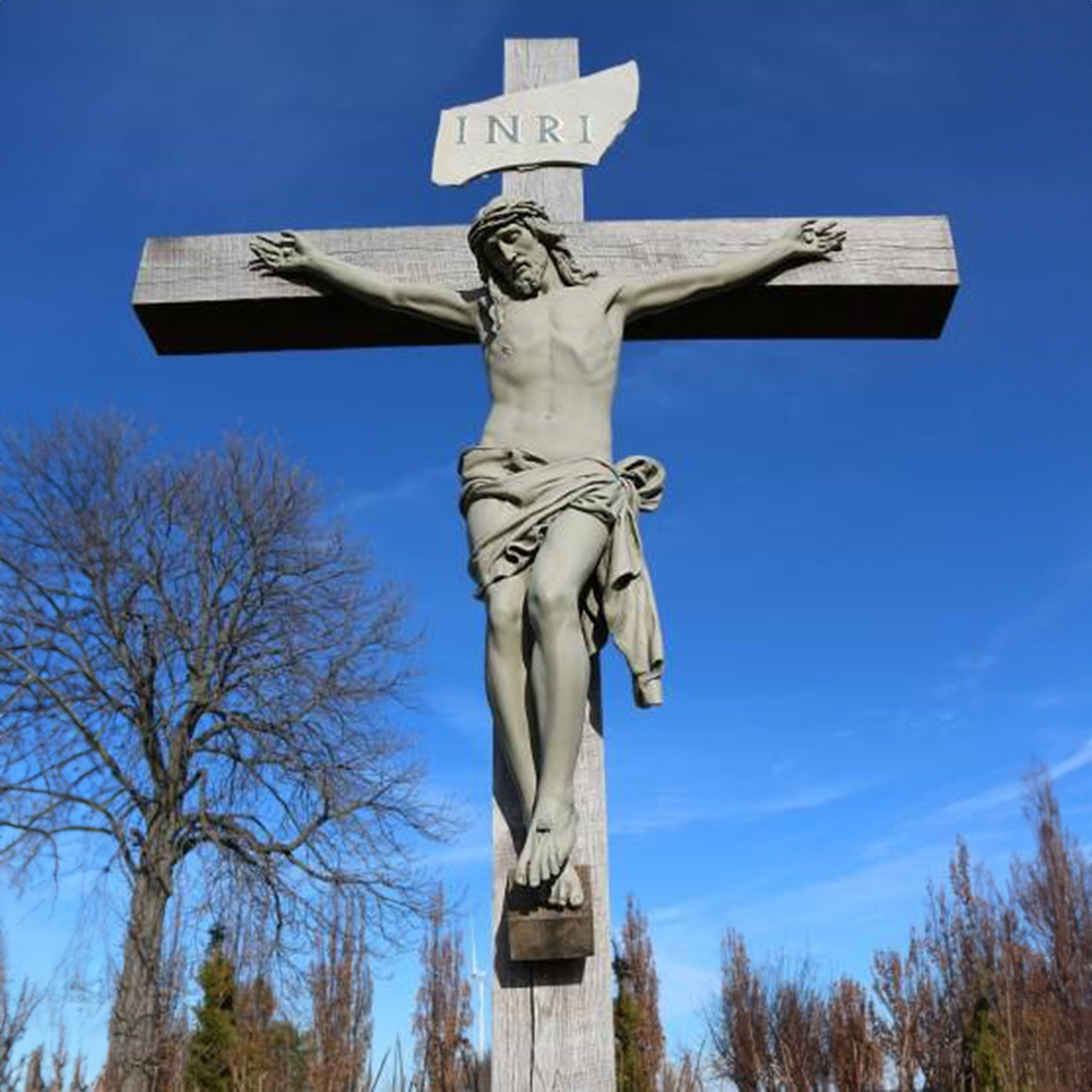 Jesus Statue on Cross fiberglass outdoor crucifix