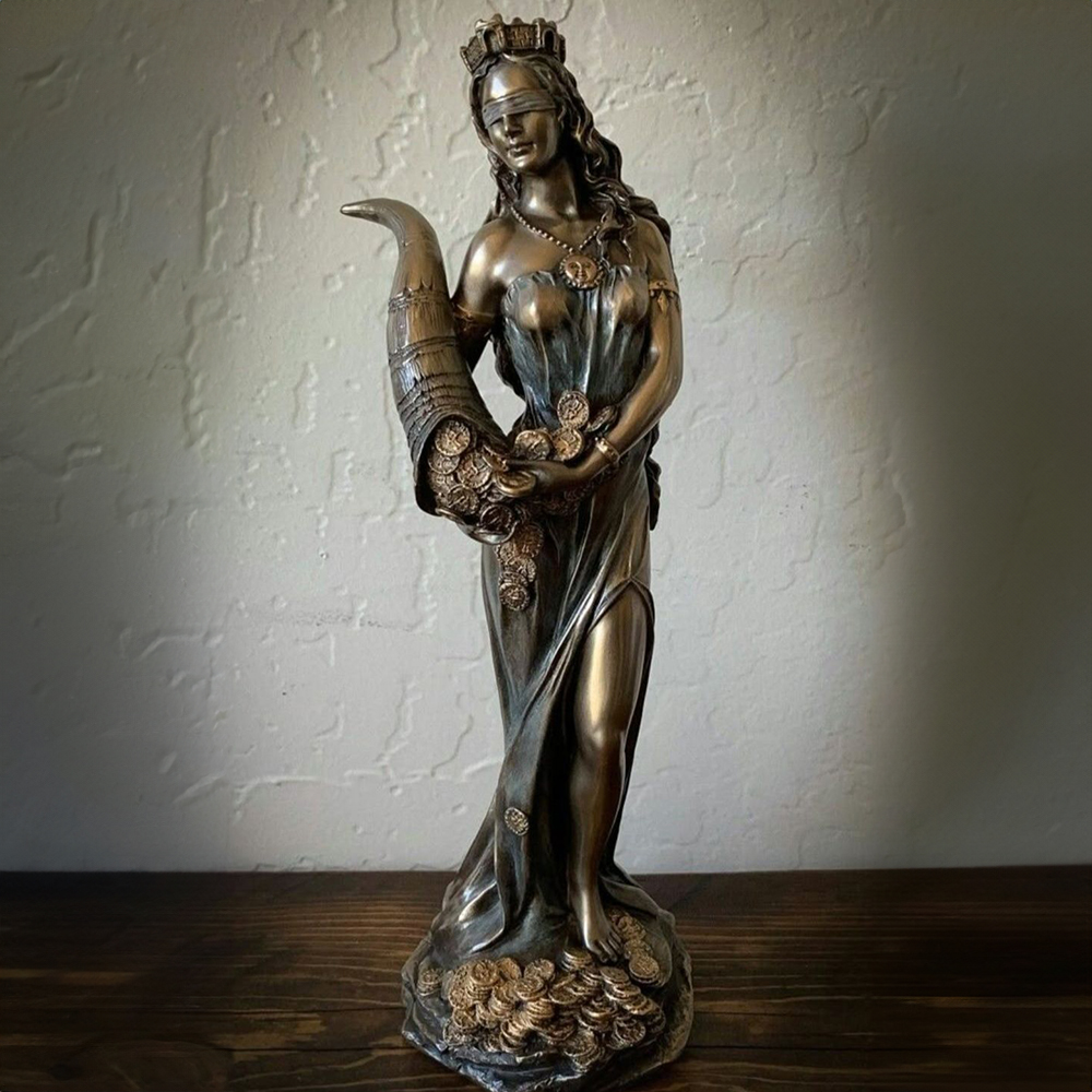 Lady Fortuna Statue bronze with cornucopia coins