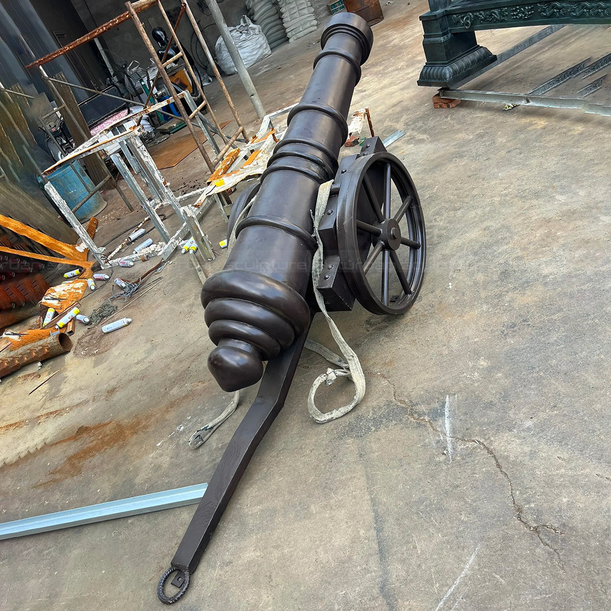 Large Bronze Cannon Sculpture in Workshop