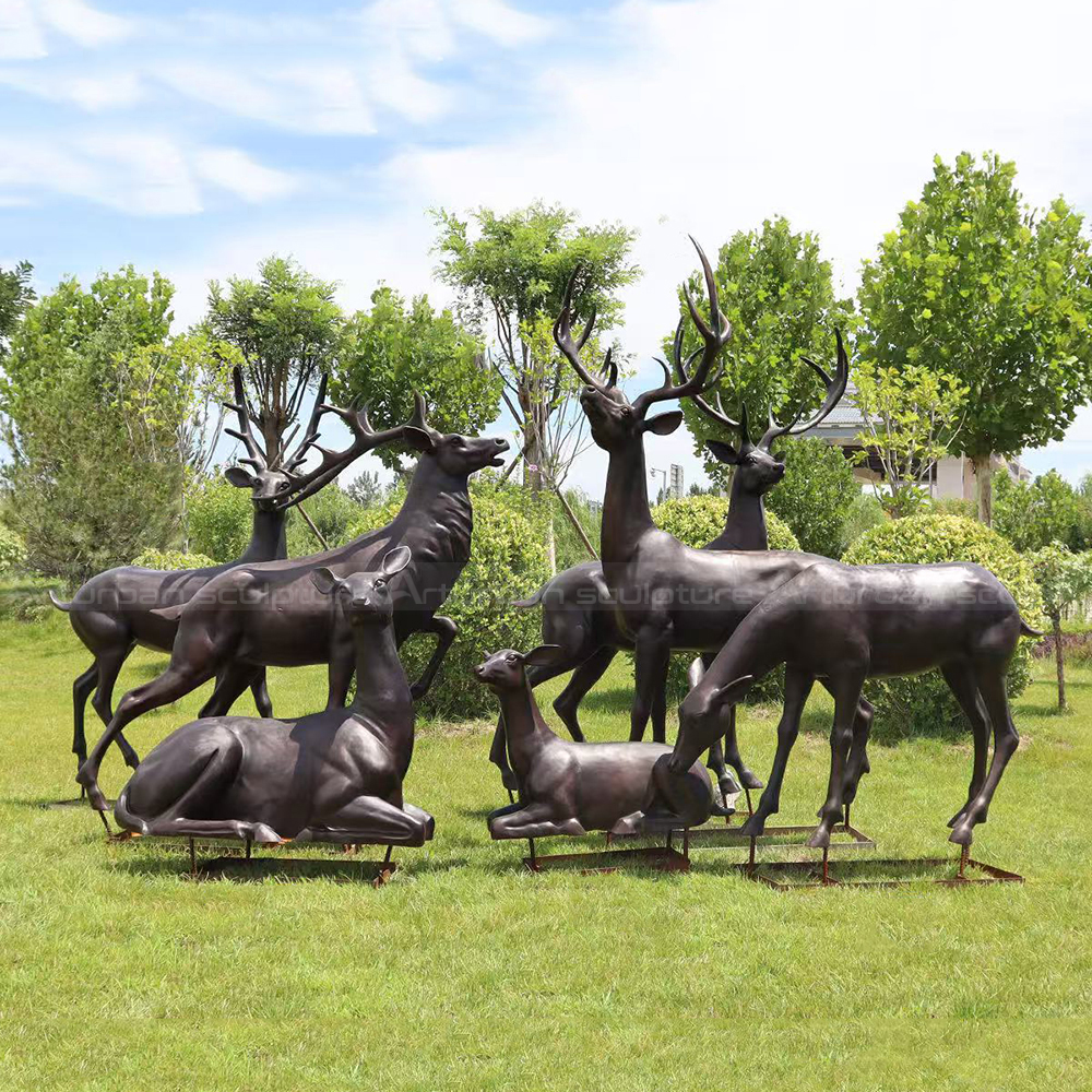Large Garden Deer Ornaments bronze group display