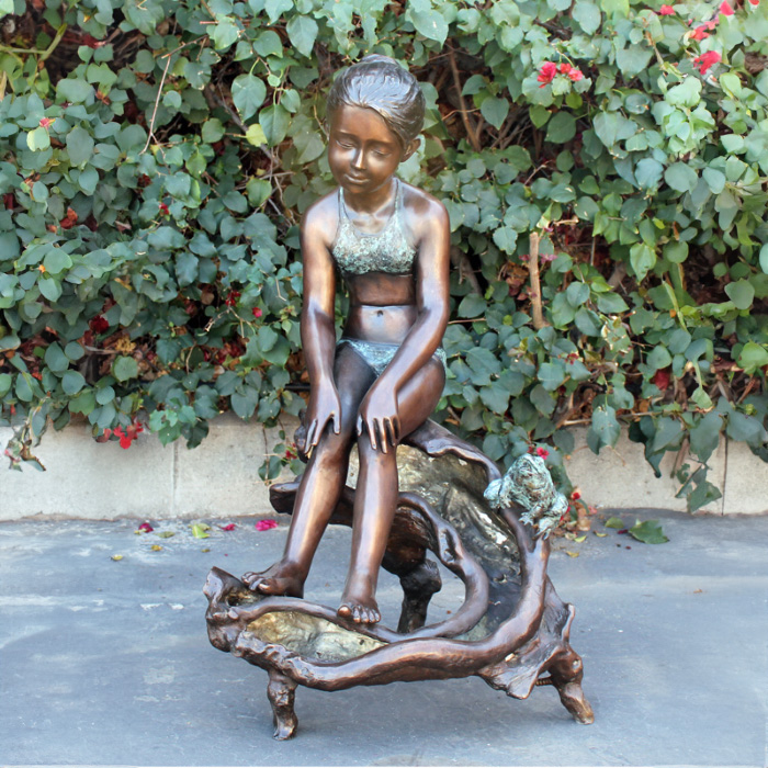 Life Size Bronze Sitting Girl Sculpture Poolside