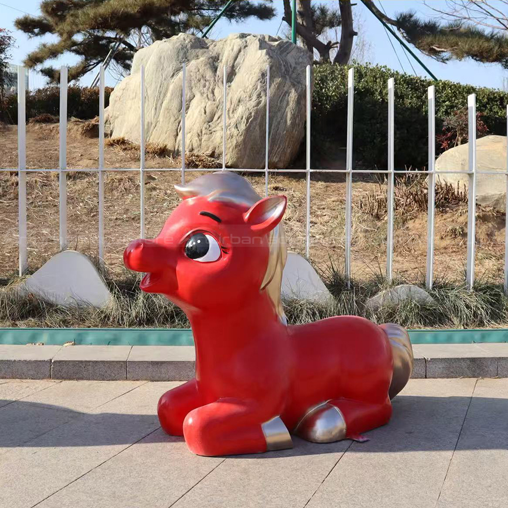 Lying Cute Horse Sculpture fiberglass pony