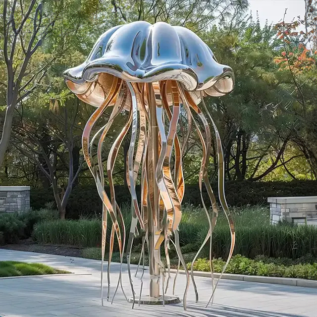 Mirror Stainless Steel Jellyfish Statue installation