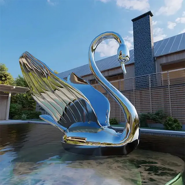 Mirror polished Metal Swan Garden Sculpture