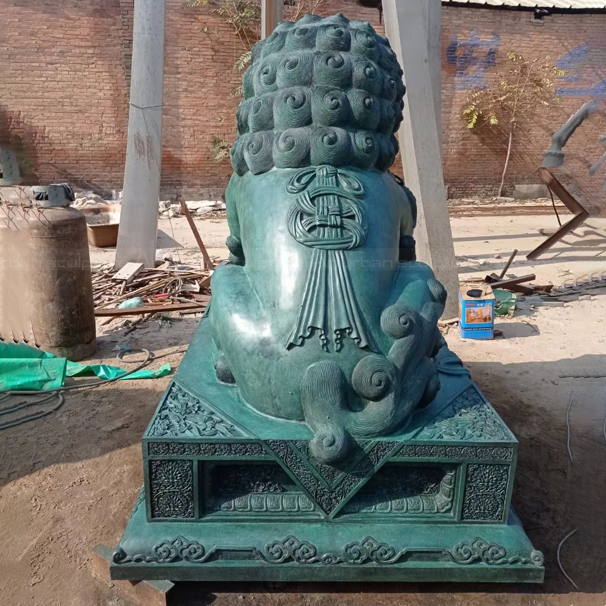 Monumental Bronze Foo Dog Statue Outdoor Rear