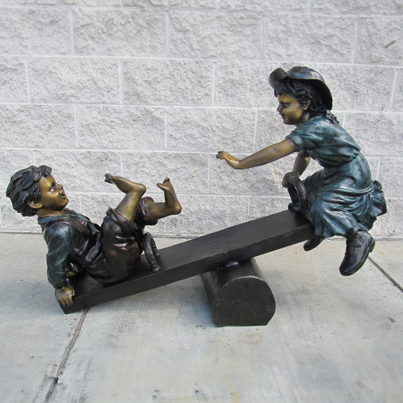 Outdoor Bronze Kids on Seesaw Sculpture Display