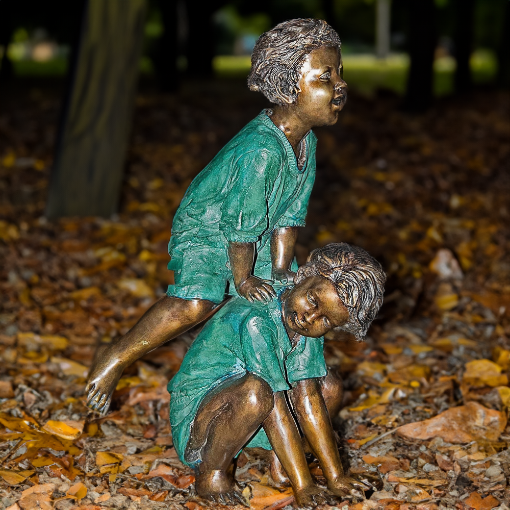 Outdoor Bronze Leap Frog Statue with Boys
