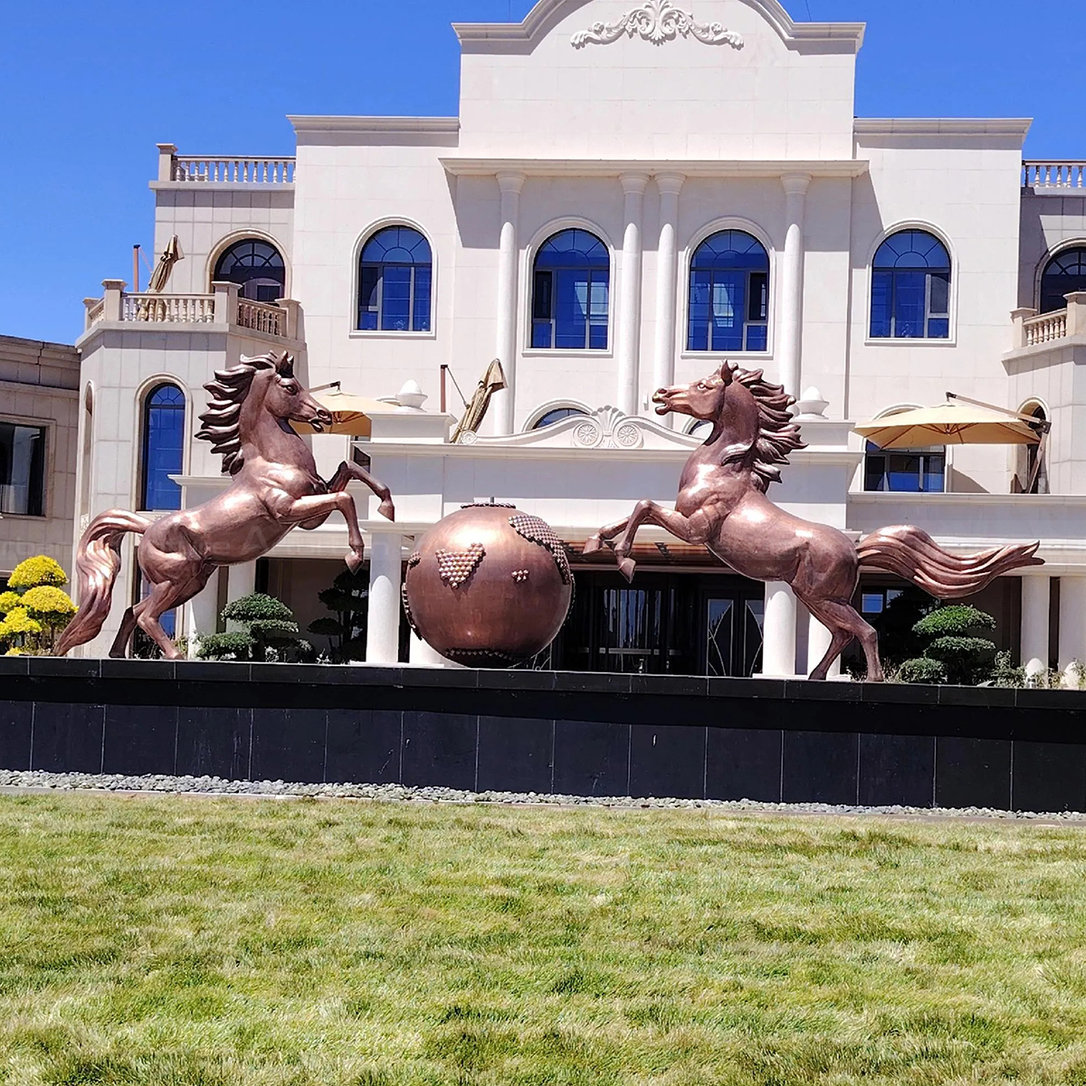 Outdoor Bronze Two Horses Sculpture Front View