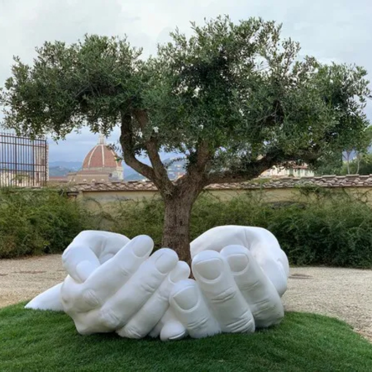 Outdoor Hand Holding Tree Sculpture