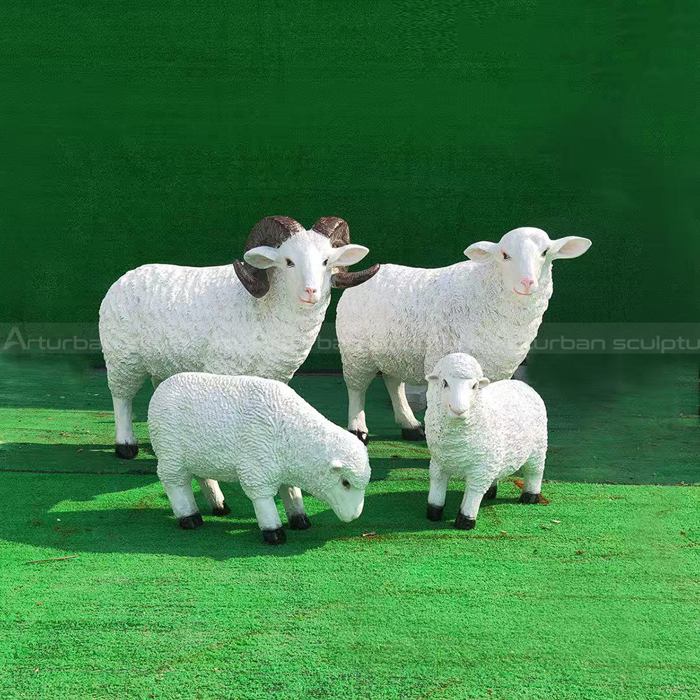Outdoor Sheep Sculpture fiberglass family group