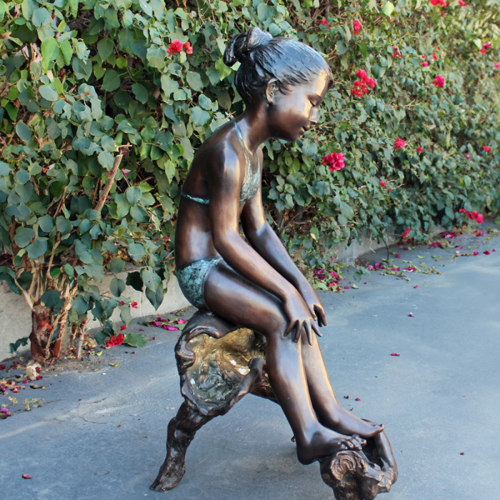 Outdoor Sitting Girl Sculpture by Pond