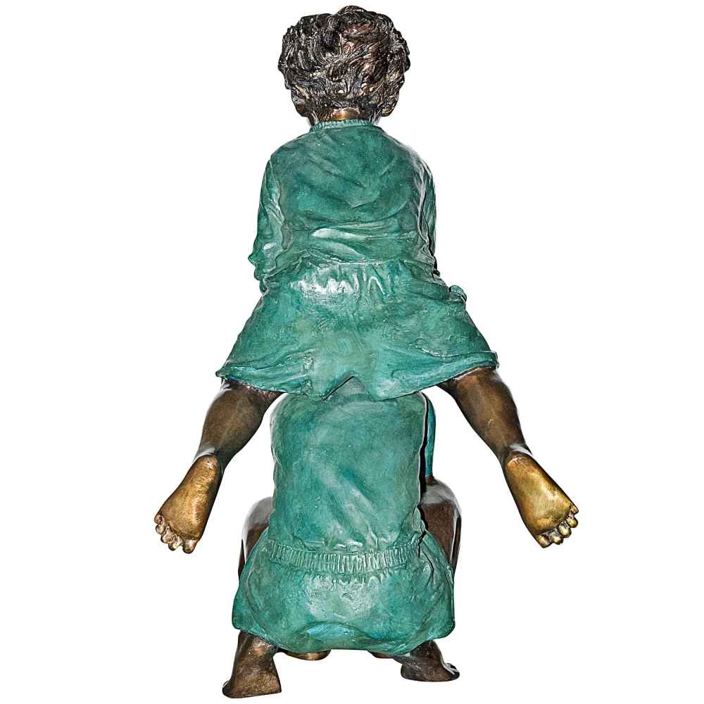 Rear View Bronze Leap Frog Statue Boys