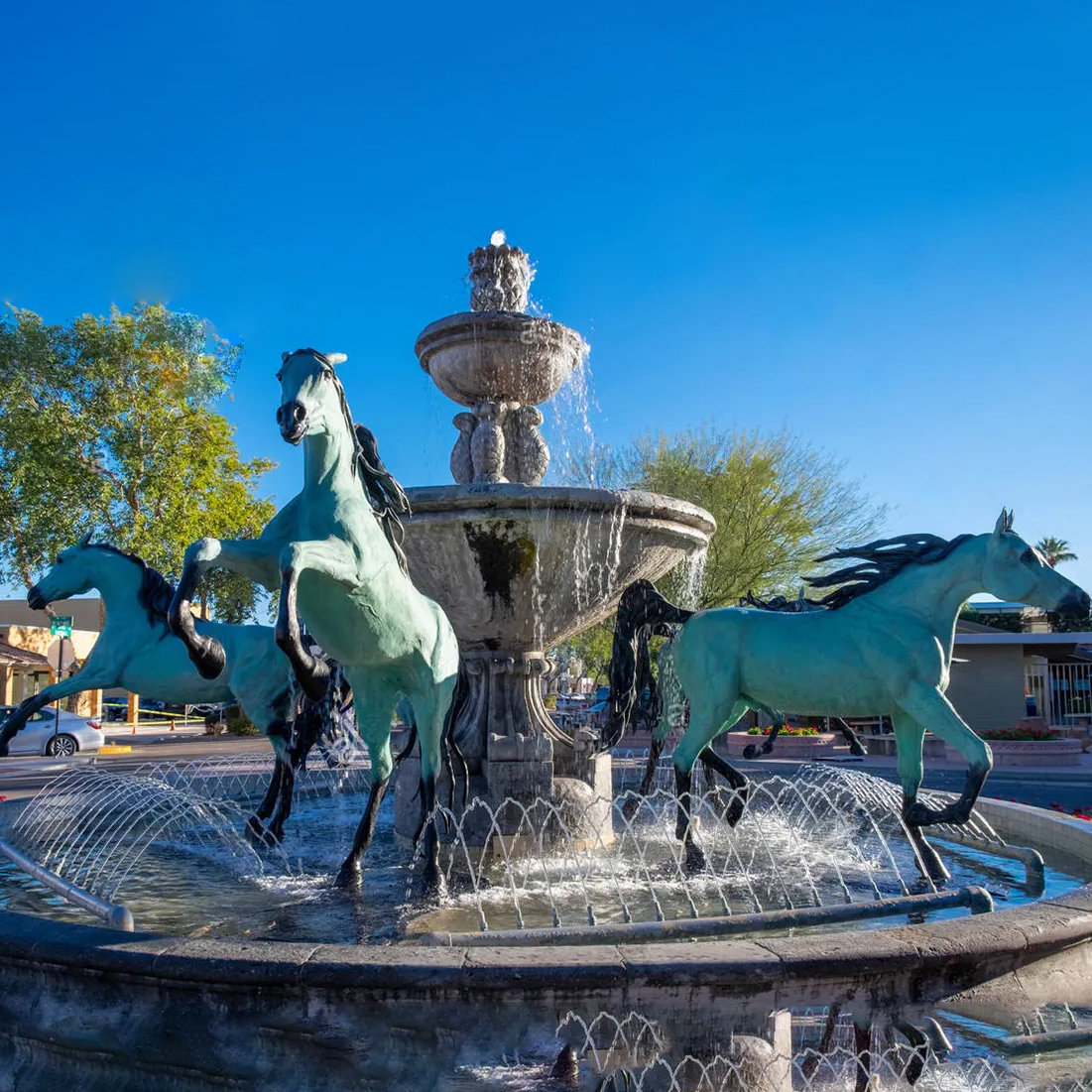 Running Horse Fountain with rearing bronze horses
