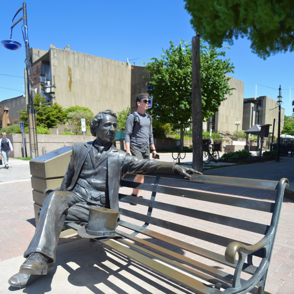 Statue John a Macdonald bronze bench portrait