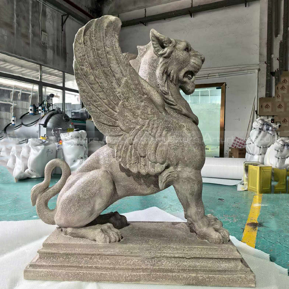 Statue Lion with Wings on stone base