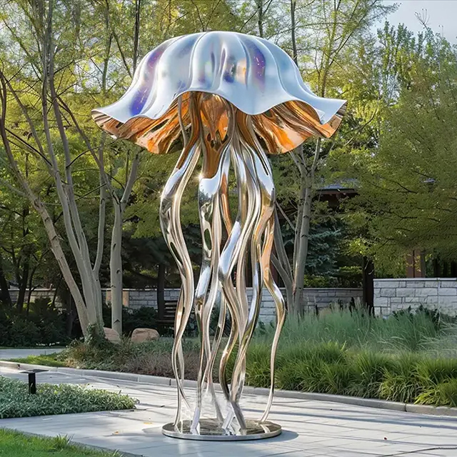 Tall Stainless Steel Jellyfish Statue outdoors