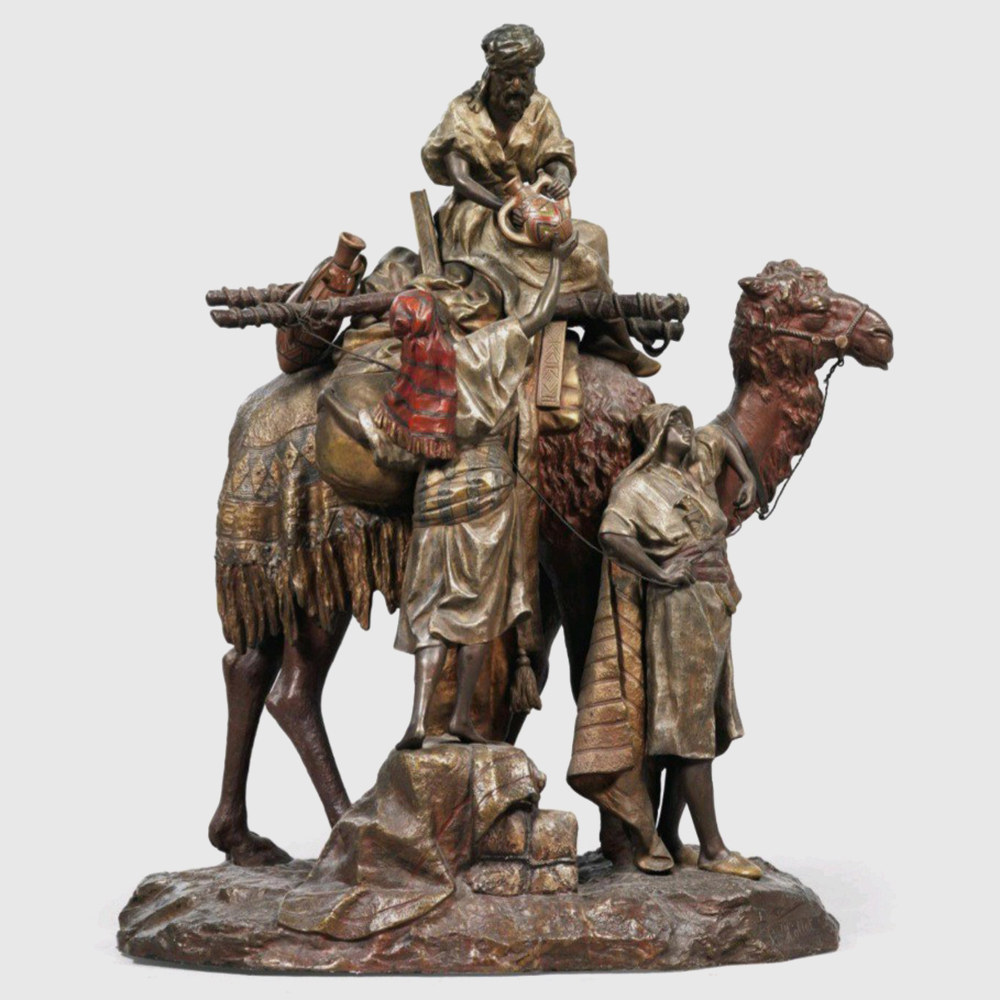 The Water Break Camel with Rider bronze Statue
