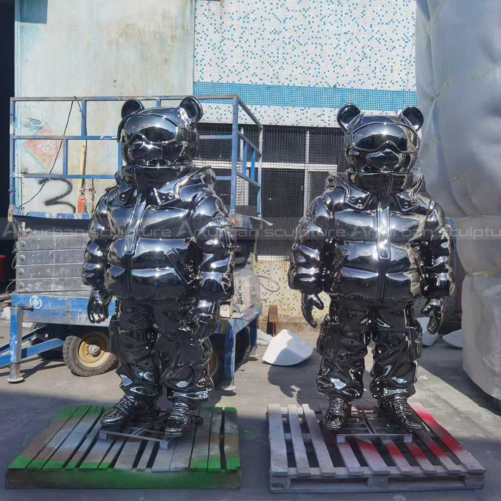 Twin stainless steel Astrobear Statue front view