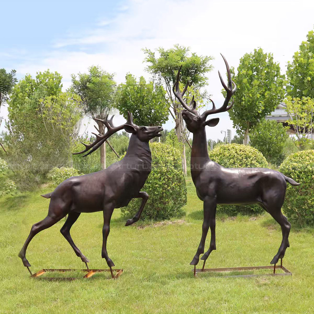Two bronze Large Garden Deer Ornaments