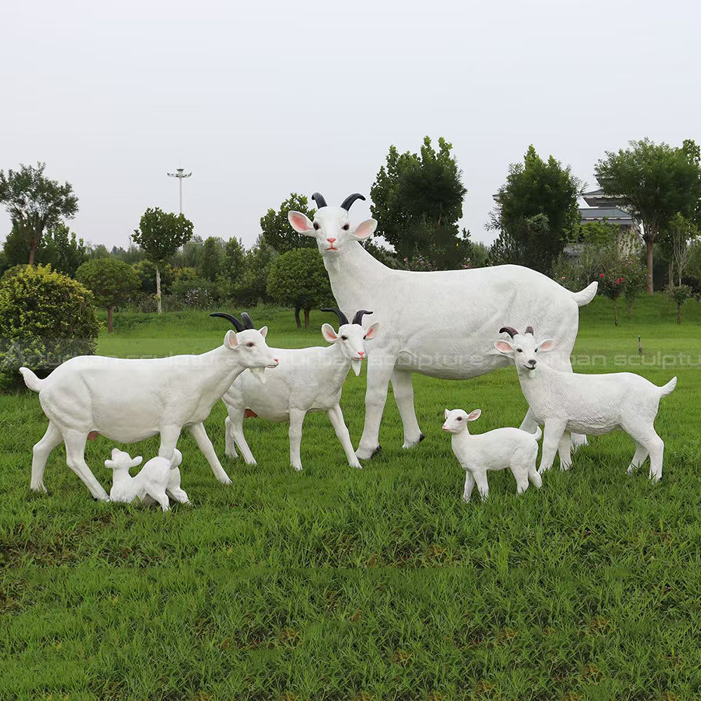 White Goat Lawn Statue fiberglass family