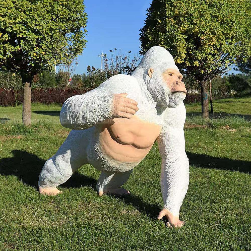 White Gorilla Statue fiberglass walking pose