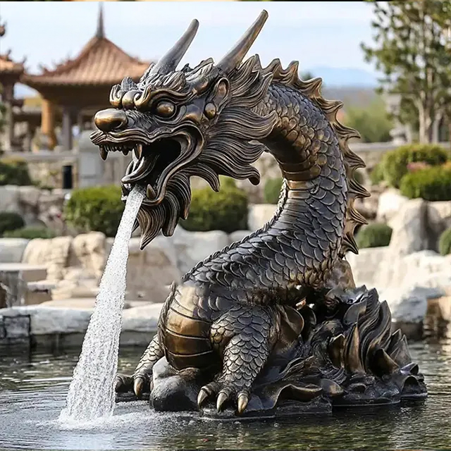 Winged bronze Chinese Dragon Water Fountain