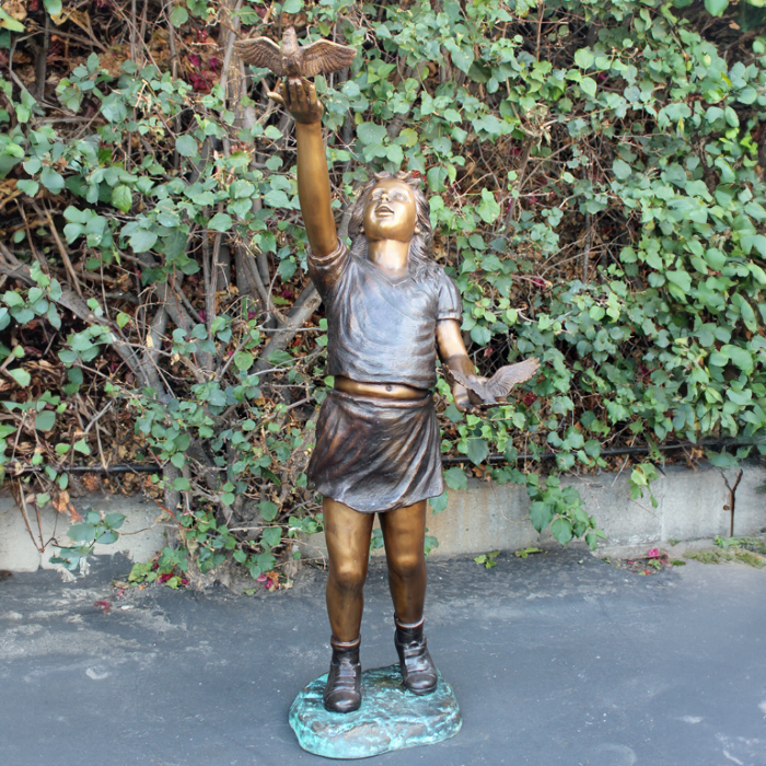 life size Bronze Girl Holding Birds Statue