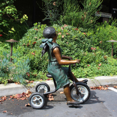 life size Bronze Girl Riding Tricycle garden Sculpture