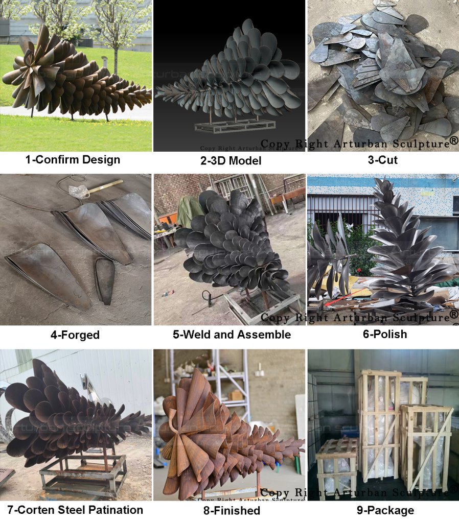 production process of Large Pine Cone Statue