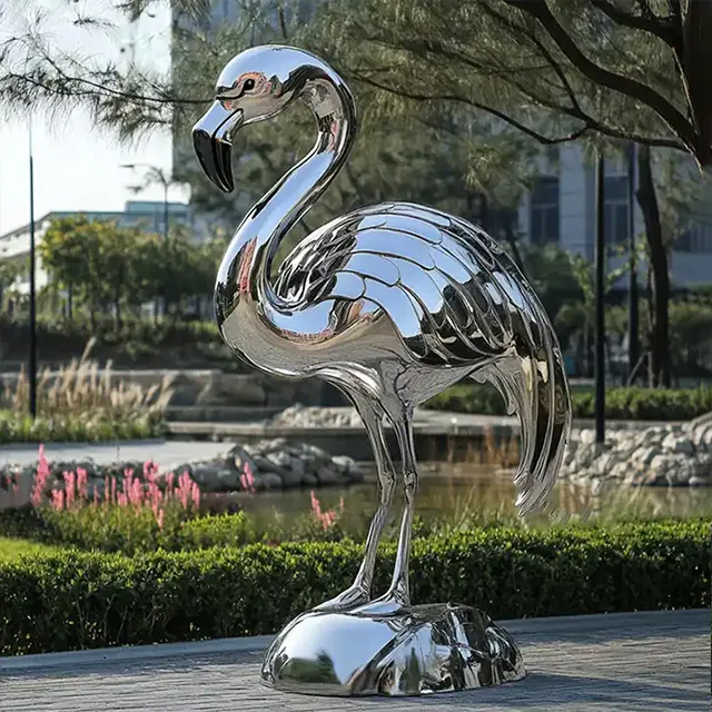 stainless steel Metal Flamingo garden Statue