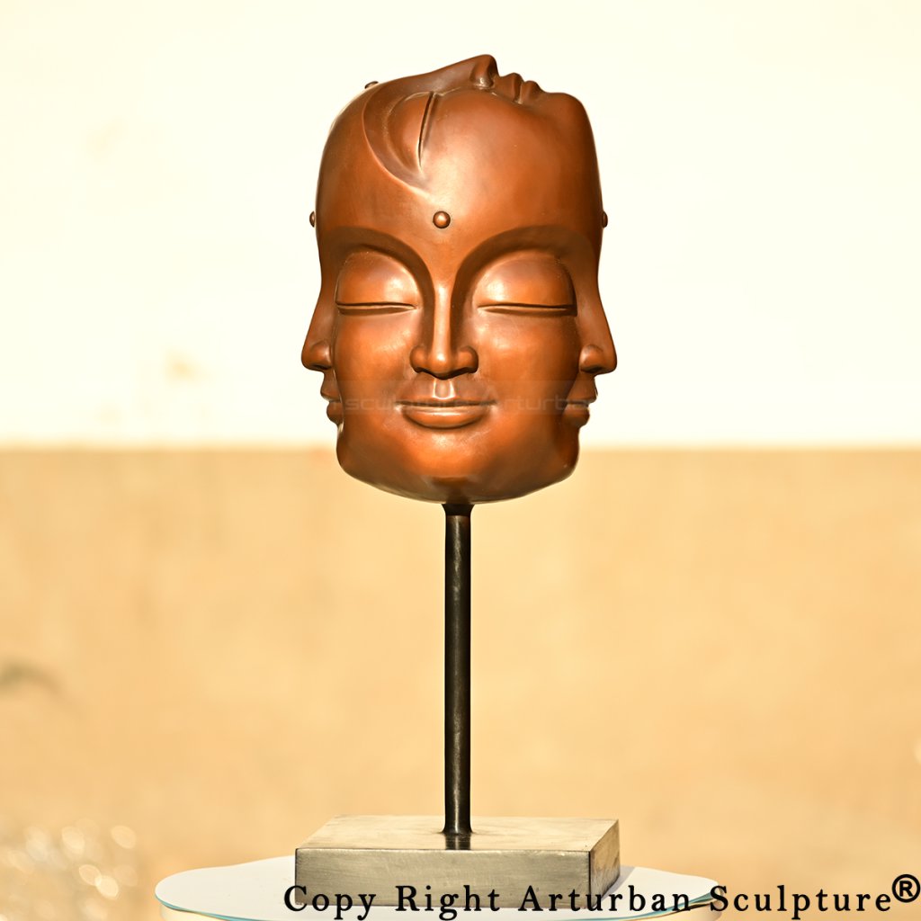 4 Bronze 5 faced buddha head front view