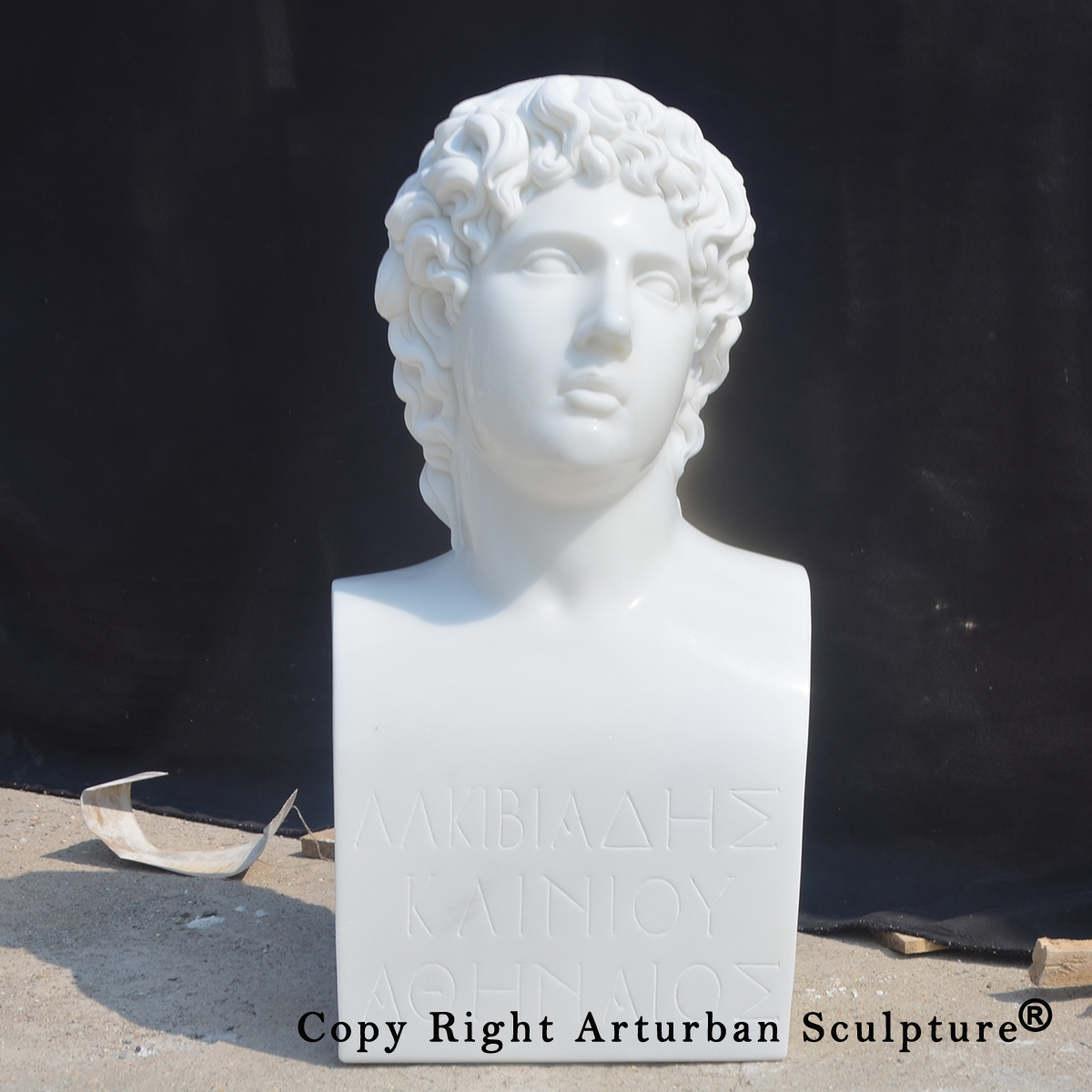 0 Front view of marble Alcibiades bust sculpture