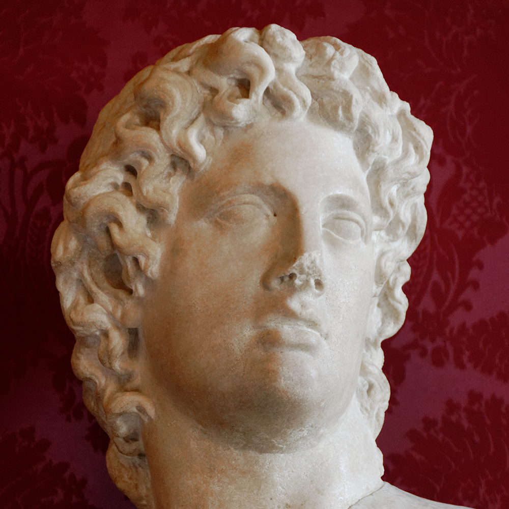 1Close-up marble Alcibiades Statue with curled hair