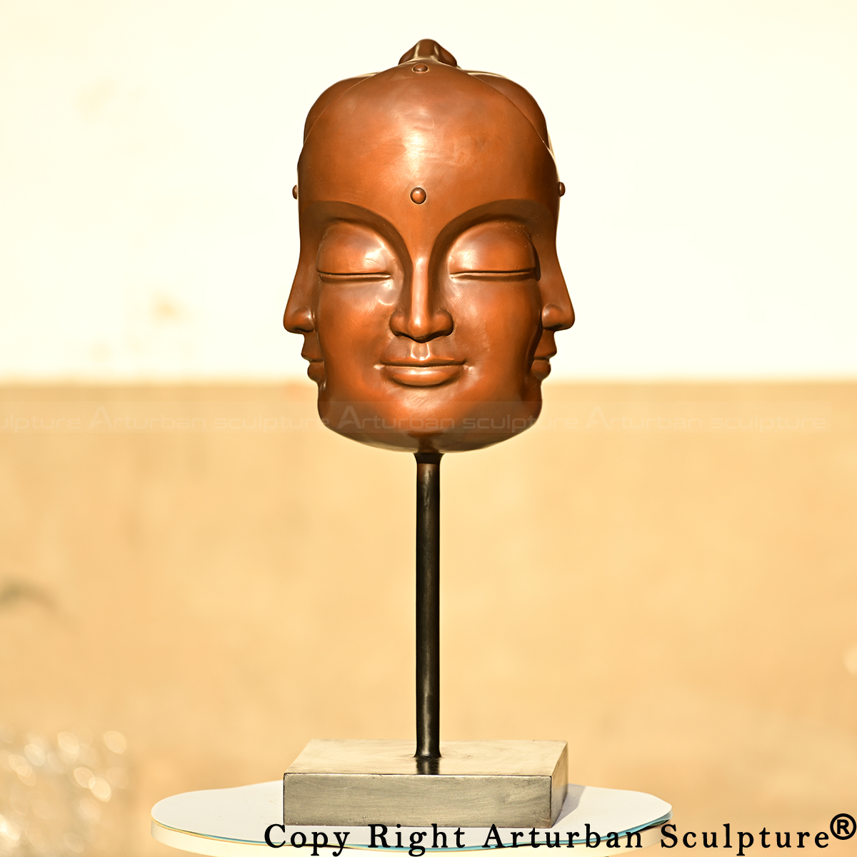 0 Bronze 5 faced buddha head sculpture display