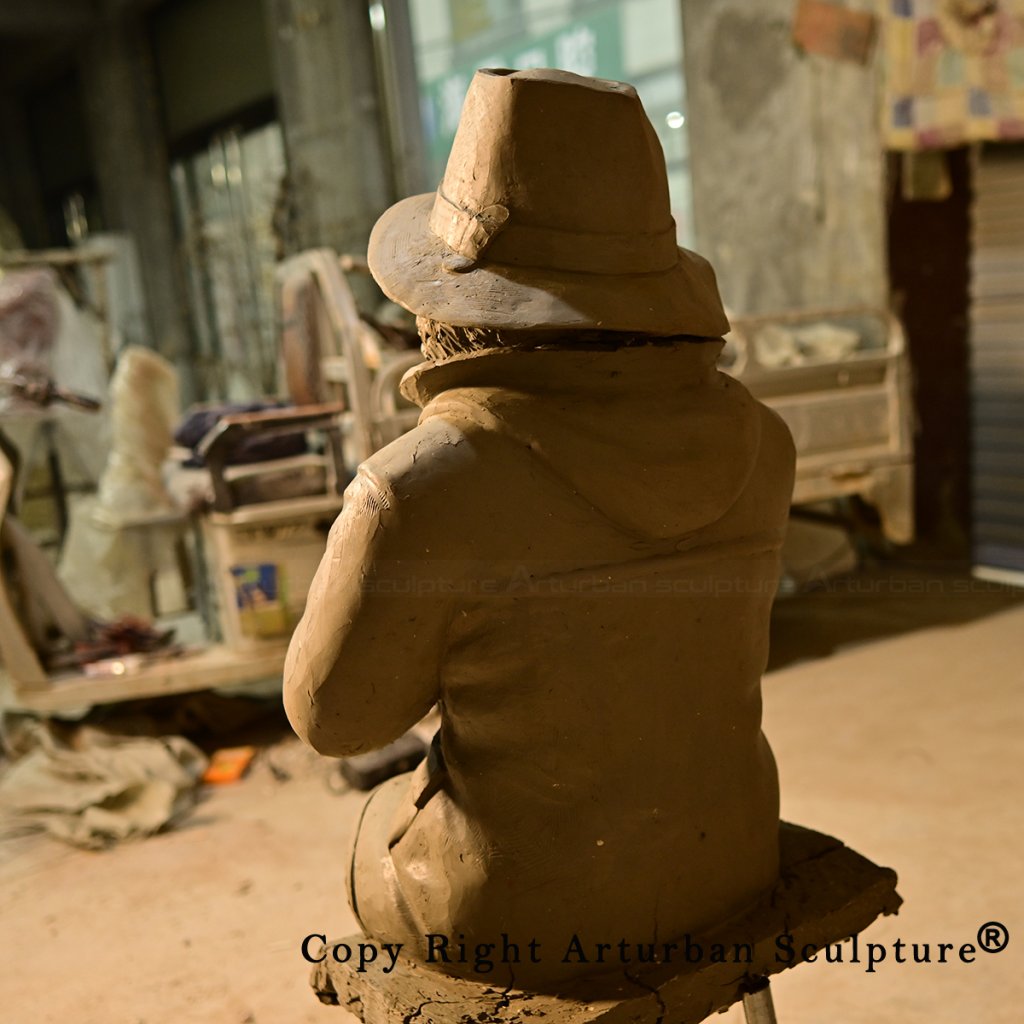 4 Clay Paddington Bear Statue viewed from behind