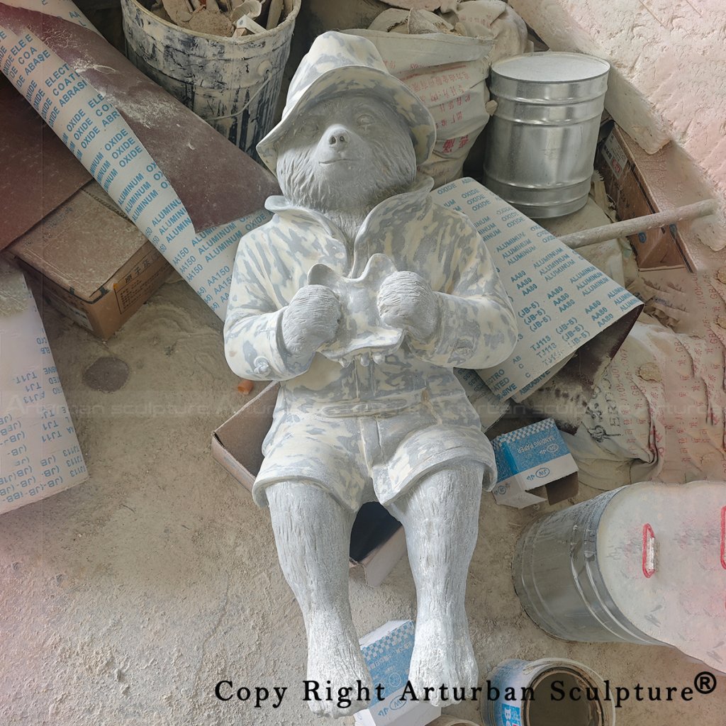 4 Fiberglass Paddington Bear Statue during surface finishing