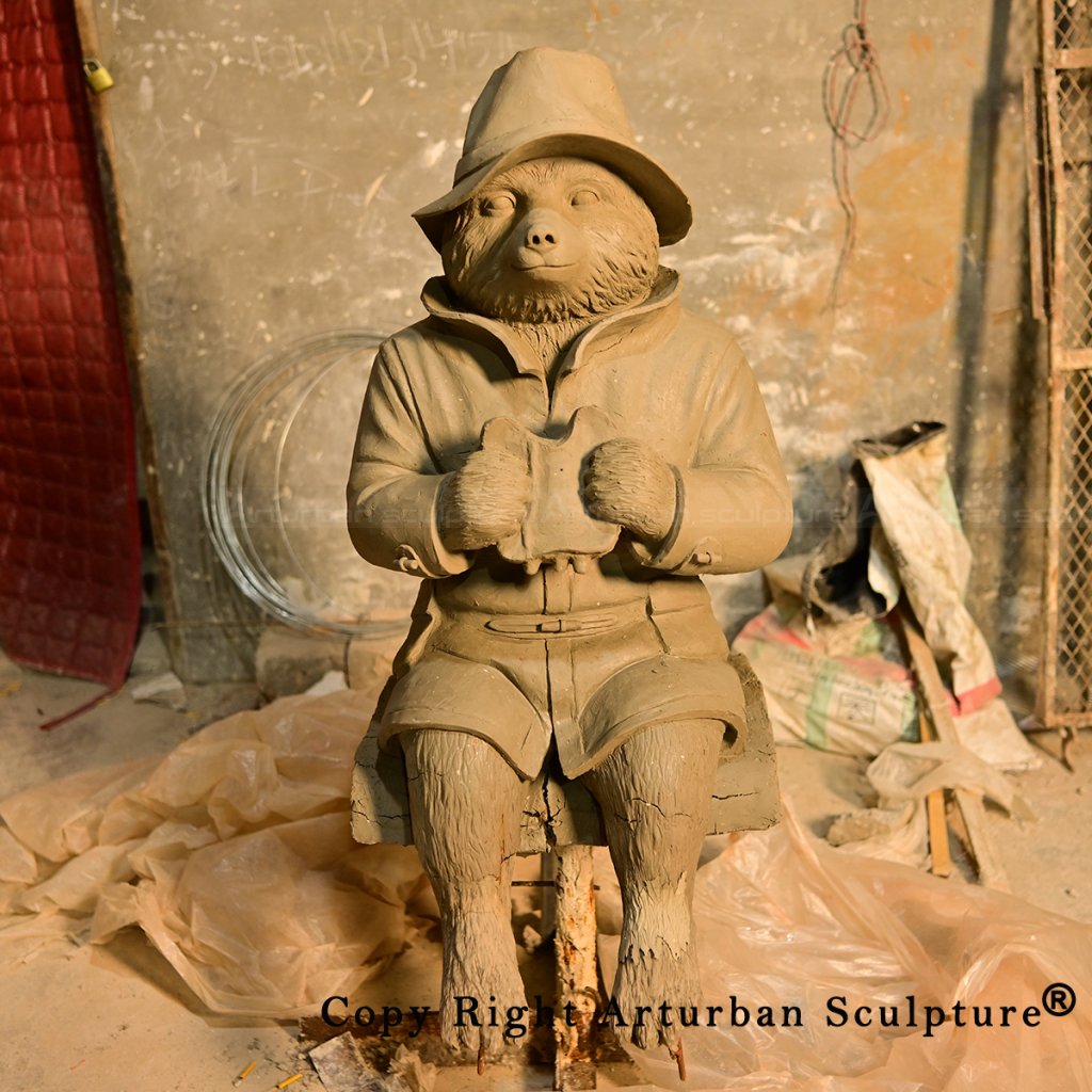 4 Paddington Bear Statue clay model with detailed coat