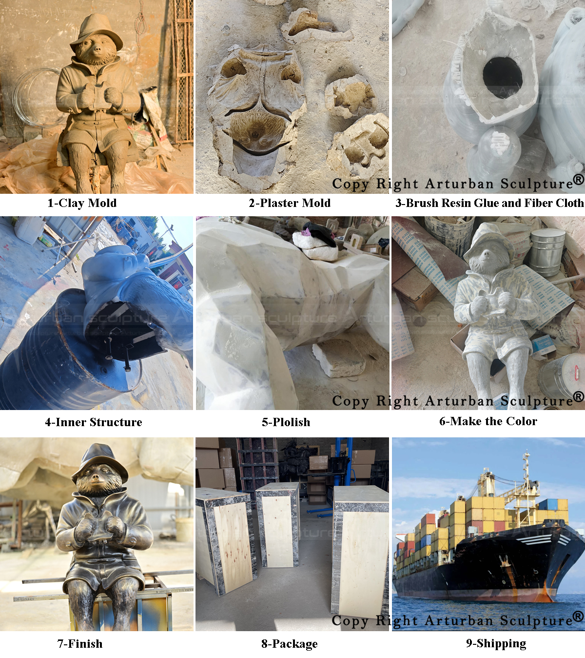 4 production process of fiberglass Paddington Bear Sculpture