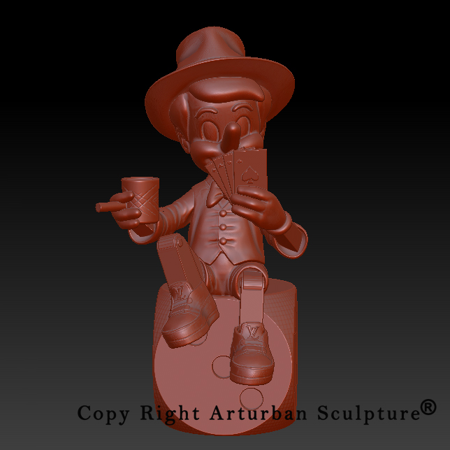 5 Front bronze Pinocchio statue 3D design view