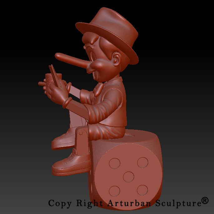 5 Pinocchio 3D model on dice base