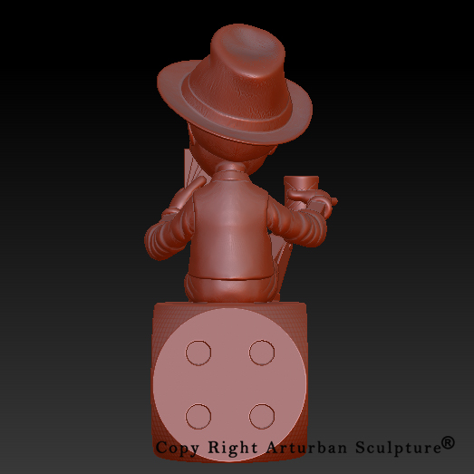 5 Rear 3D view of seated Pinocchio model